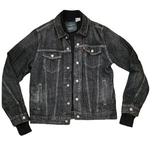 Levi's 57531 Black Denim‎ Trucker Jacket Youth XL Knit Collar & Cuffs Lined